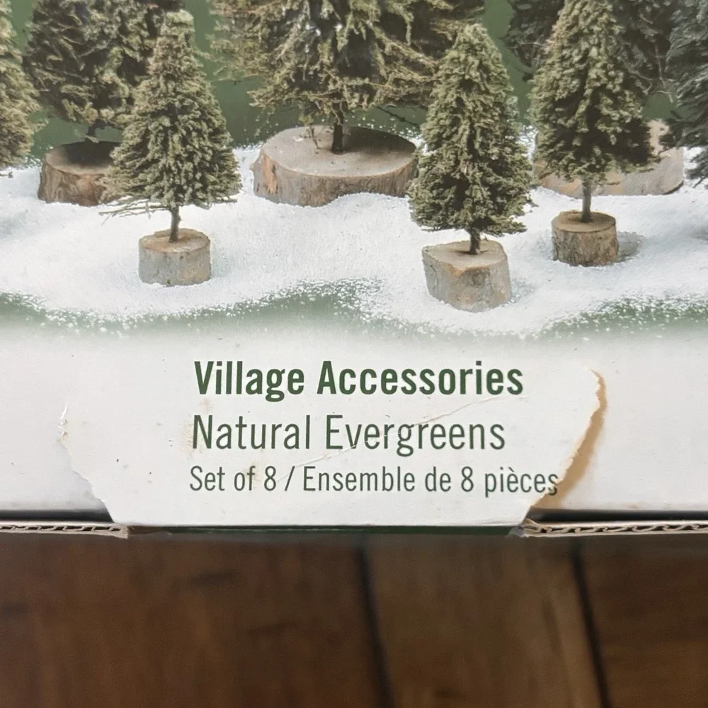 Dept 56 Village Accessories Natural Evergreens Set of 8 Trees 52885 Boxed READ